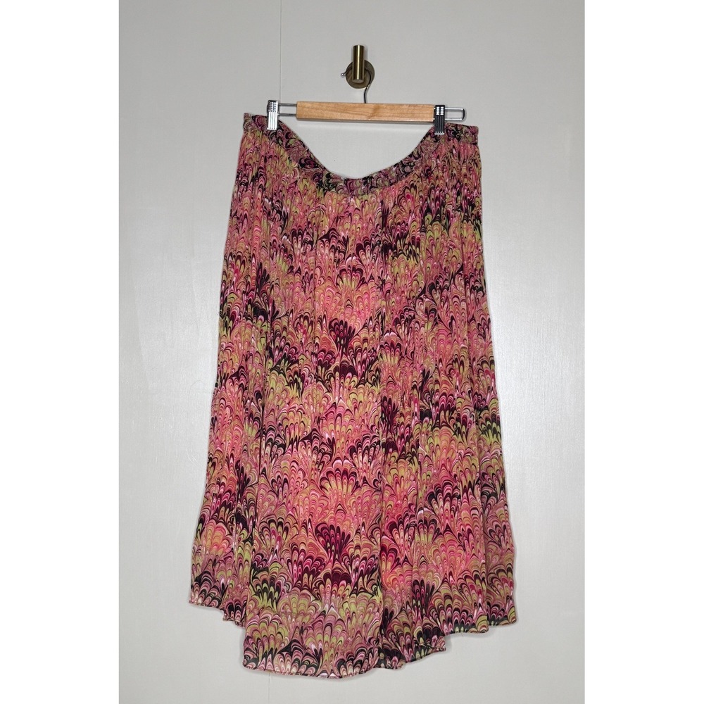 Boho Marble Print Pleated Swing Skirt XXL Pink Festival Cottagecore - Picture 2 of 8